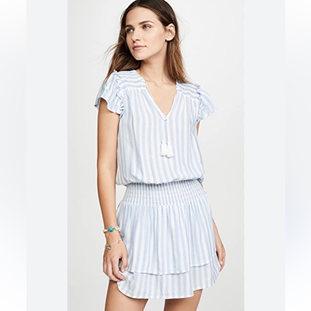 PAIGE Cristina Striped Mini Dress In Ice Blue/cove Stripe NWT